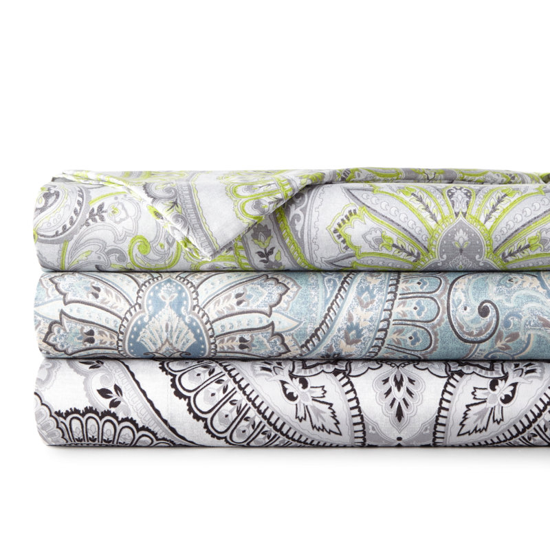 Pure Melody Aqua Queen Paisley Microfiber Sheet Set