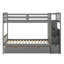 Lit superposé simple au-dessus de simple / double avec escalier, lit inférieur convertible, lit superposé en bois avec tablettes de rangement et tiroirs (nouveau)-406432881