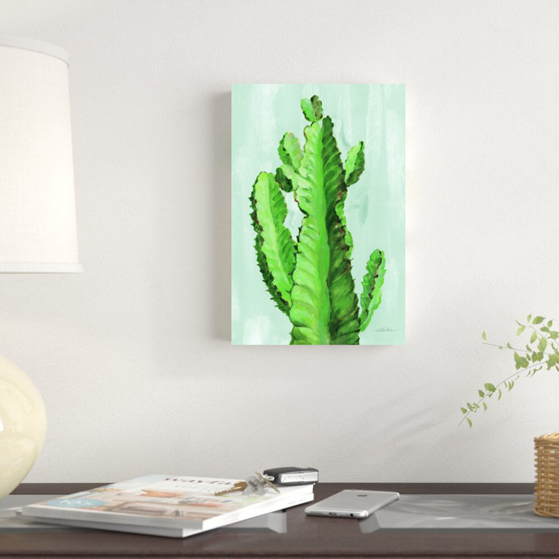 «Front Yard Cactus II Slate» par Silvia Vassileva - peinture sur toile tendue, H 12 po x l 8 po x P 1,25 po