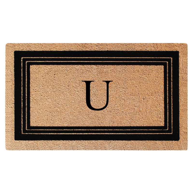 Monogrammed Triple Classic Border Natural Coir Door Mat with PVC Backing – Heavy-Duty, Anti-Shed & Easy to Clean, 39" x 24"