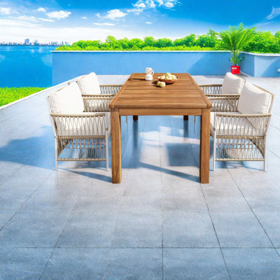Ensembles de salle à manger spacieux pour le patio, salle à manger moderne en rotin en bois d'acacia