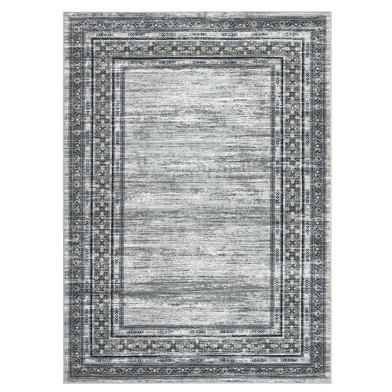 Tapis moderne lavable pour tapis de salon à motif géométrique doux antidérapant, Rectangle 5 pi x 7 pi