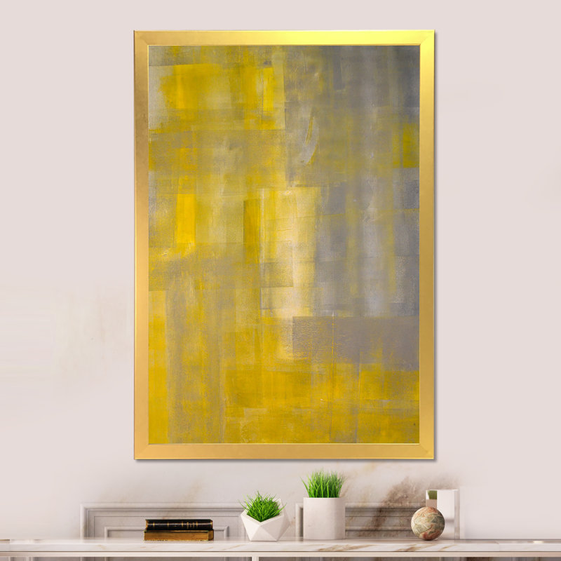Le gris rencontre le jaune avec l'art abstrait du 16ème siècle - Art moderne et contemporain sur toile, Encadrement doré