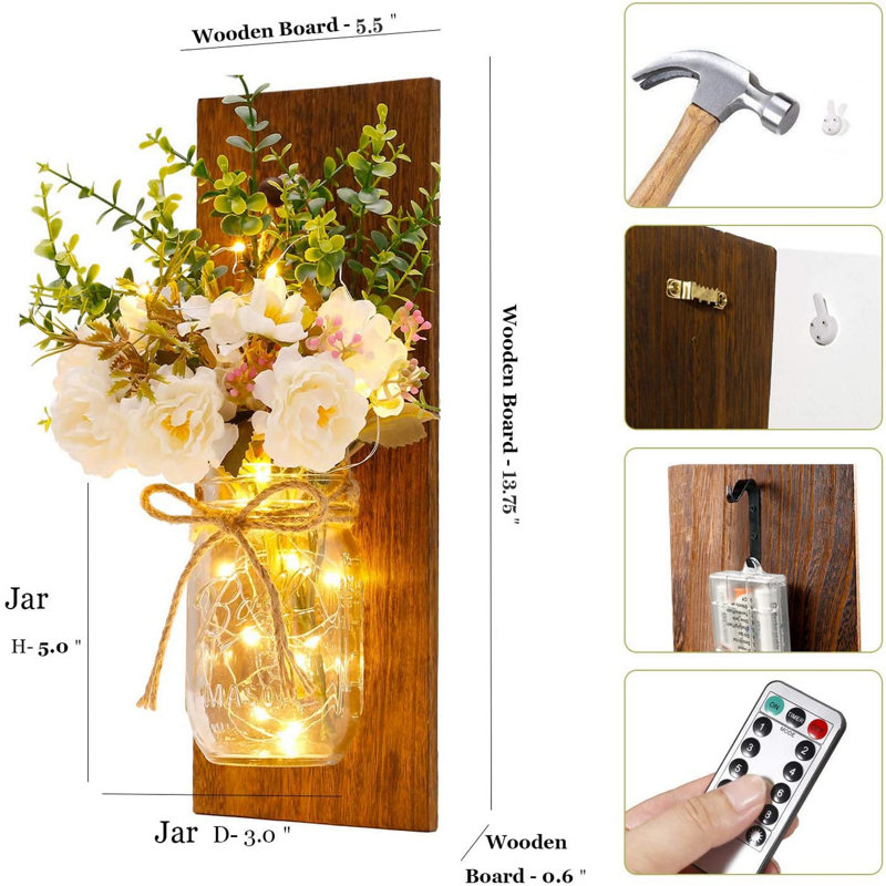 Rustic Wall Sconces With Remote Control Led 2pcs