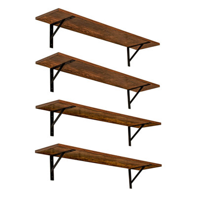 Ensemble de 4 tablettes murales extra longues avec supports en métal robustes, grandes tablettes flottantes pour le salon, la chambre à coucher, la salle de bain, la cuisine, la décoration rustique moderne et la solution de rangement