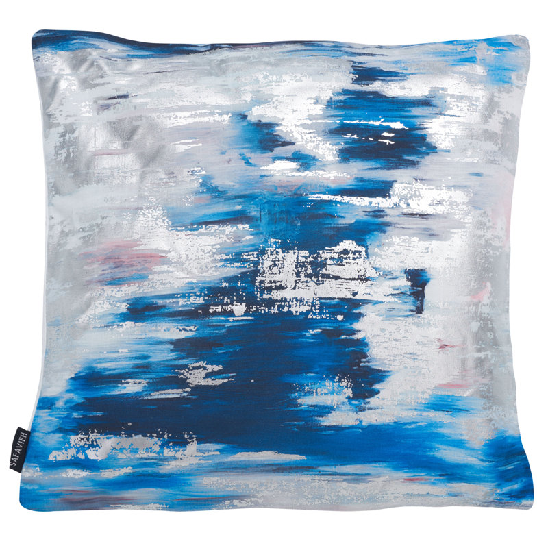 Andrine 18" Blue and Silver Abstract Throw Pillow