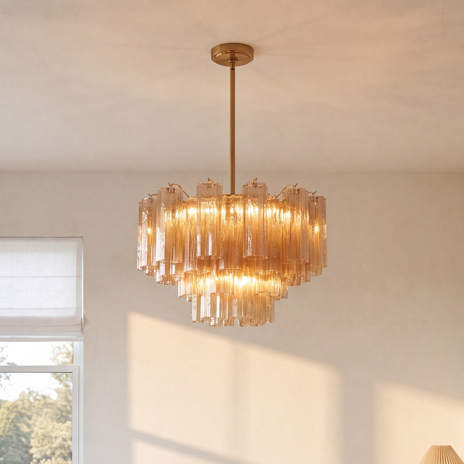 Arras 9-Light Chandelier, Aged Brass, Yellow, 14.25" H x 22" W x 22" D
