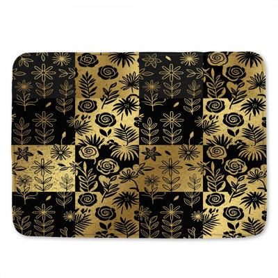 Floral Gold Black Patterns Bath Mat