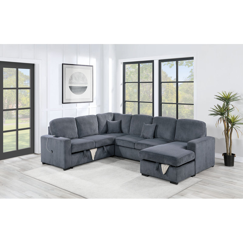 4-Piece Convertible Sectional, Dark Gray Corduroy