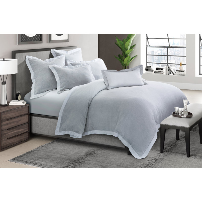 Atina Linen Duvet Set - Gray, King Duvet Cover + 5 Shams + 1 Pillow
