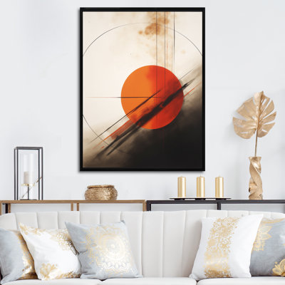 Reproduction d'art sur toile Mid-Century géométrique abstrait rouge pleine lune - Mid-Century moderne