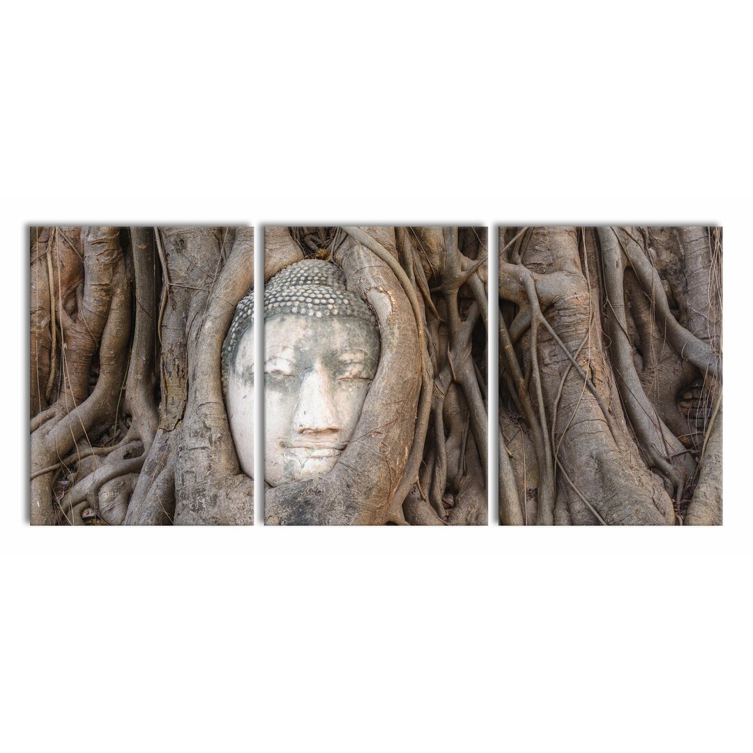 3-tlg. Leinwandbilder-Set Buddha Kopf im Baum