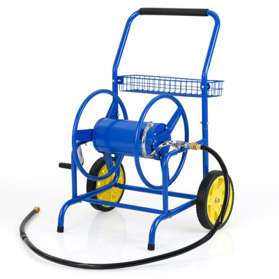 Heavy-Duty Rust-Resistant Powder-Coated Steel Garden Hose Reel Cart With 2 All-Terrain Wear-Resistant Wheels & Large Capacity Detachable Storage Basket, Holds Up To 330Ft Of 5/8" Garden Hose