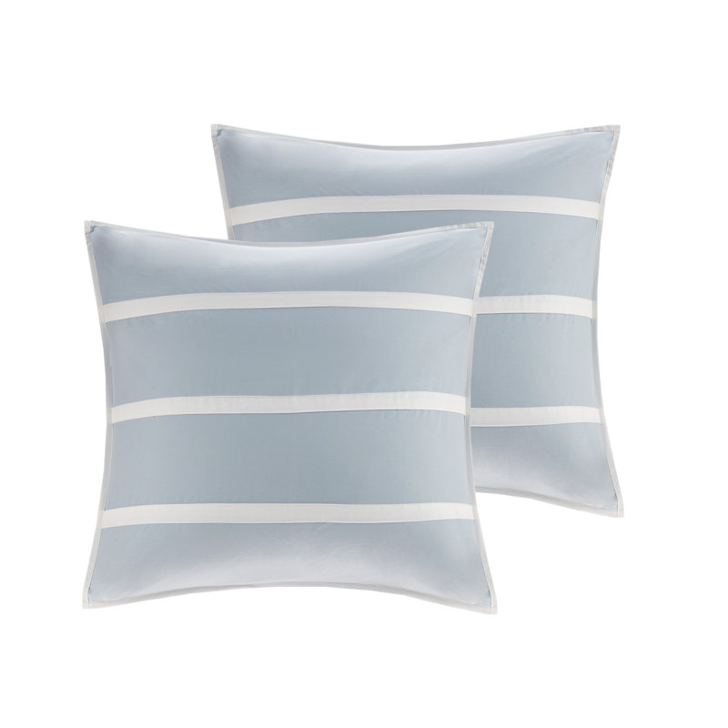 Blue Cotton Embroidered Euro Sham with Grey Edge