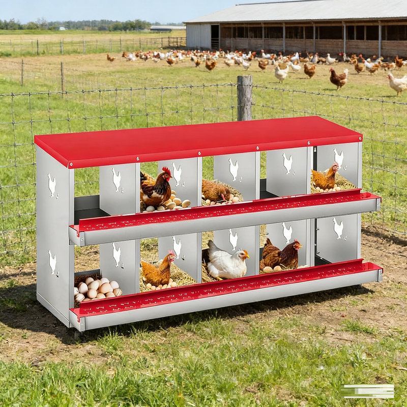Boîte de nidification pour poules pondeuses, boîte de nidification en métal à 10 compartiments, boîtes de nidification murales pour poulets, collection facile d'œufs, boîtes de ponte pour poules pour protéger les œufs, rouge