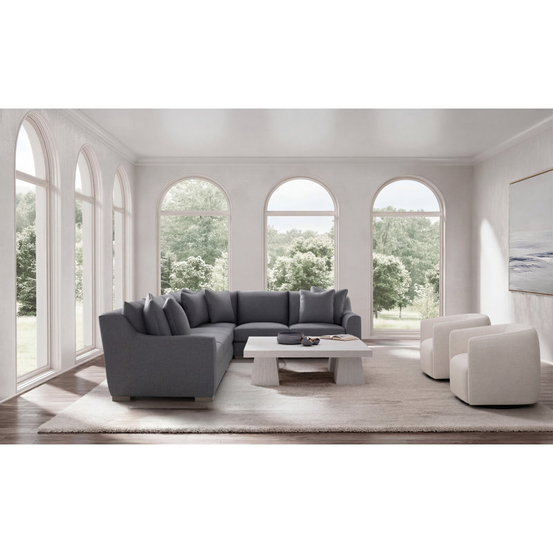 Gabi 5-Piece Fabric Sectional, Teal Polyester, 35" H x  140" W x 110" D, Right Hand Facing