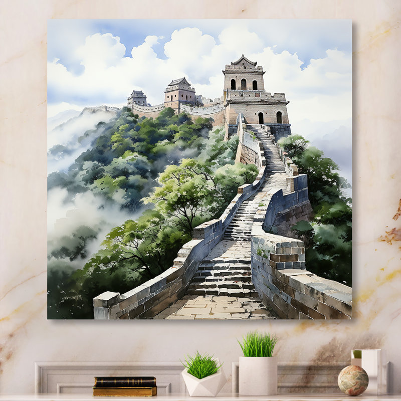 Grande muraille de Chine, sérénité 2 - Art mural chinois en métal, H 29 po x l 29 po