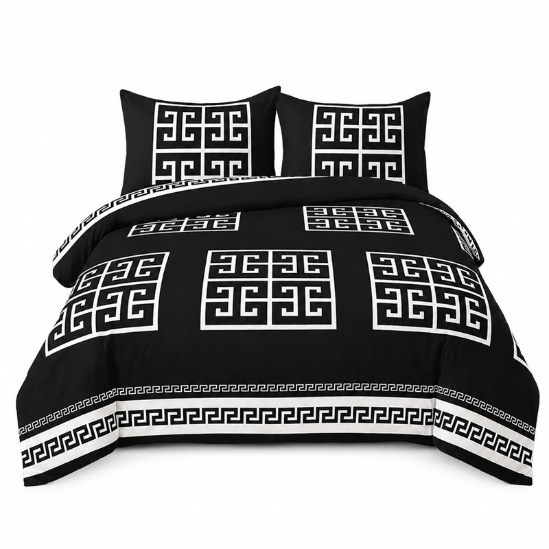 Greek Design Microfiber Bedding Set – Soft, Wrinkle-Resistant & Breathable – Includes Duvet Cover, Fitted Sheet & Pillowcases