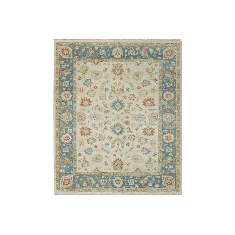 Tapis oriental crème en laine noué à la main 8 pi 1 po x 10 pi Oushak