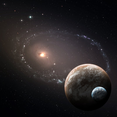 Deux planètes dans l'espace profond sur toile par Forplayday