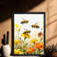 Les abeilles rétro encadrées noires sont actifs dans les fleurs et les plantes, reproductions d'art encadrées de style rétro-1280258321
