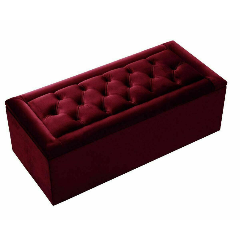 Pataskala 102cm Wide Velvet Tufted Rectangle Solid Colour Ottoman with Storage, Burgundy