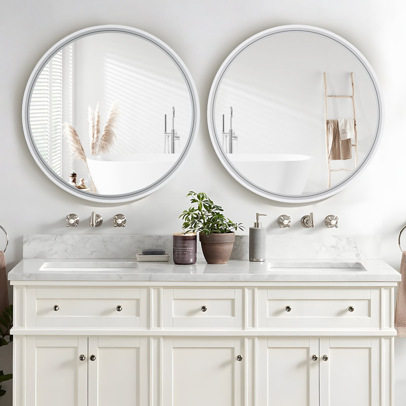 Karrina Accent Wood Round Mirror, 24" x 24", White