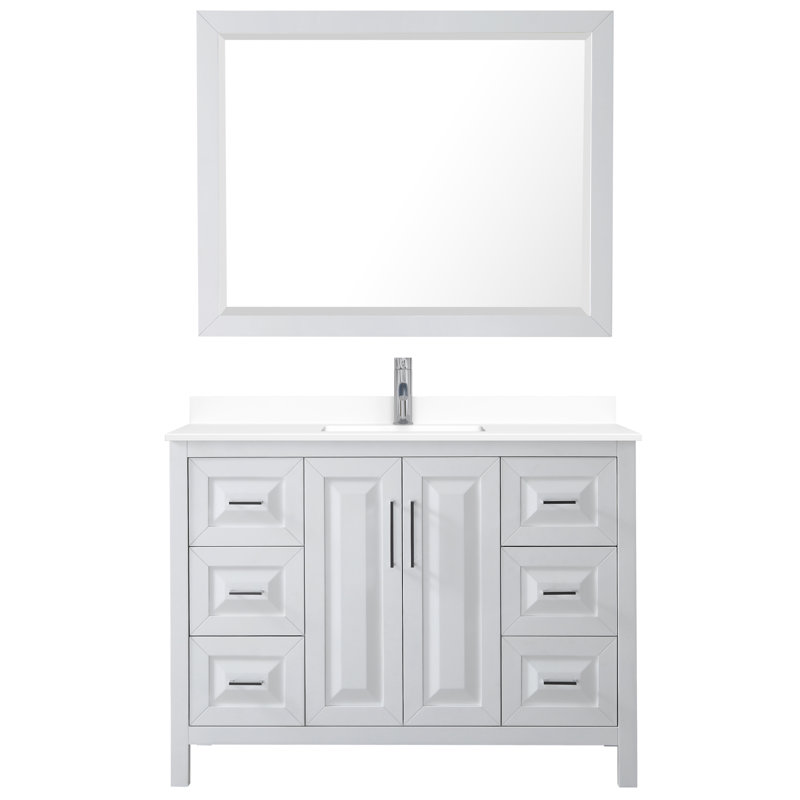 Daria 48'' Single Bathroom Vanity with Marble Top, White Cultured Marble, White, Polished Chrome