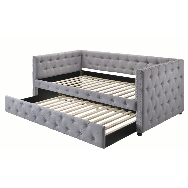 Arwen Upholstered Twin Daybed with Trundle Grey