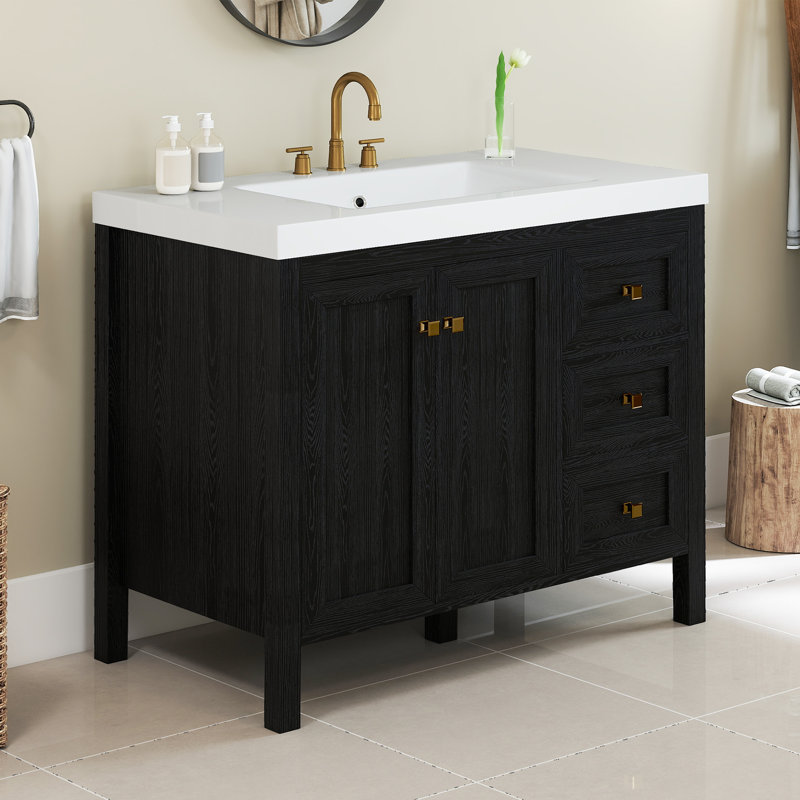 42" Bathroom Vanity With Resin Sink Set, Black