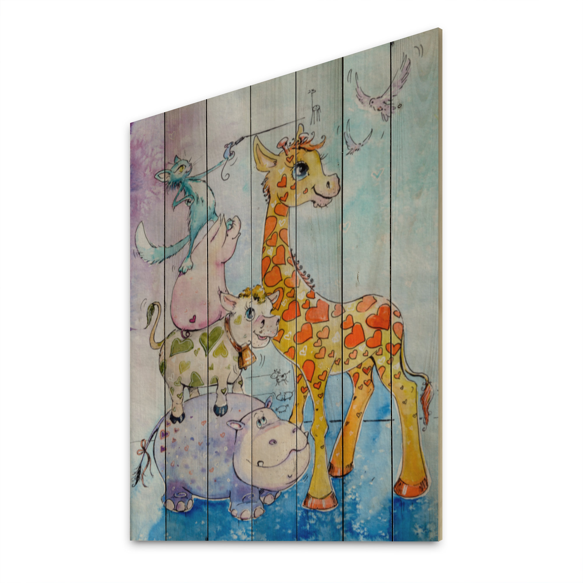 Zoomie Kids Cartoons Animals Kid Watercolor On Wood Painting | Wayfair