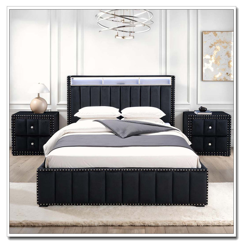 Rangement de lit, Noir, Double