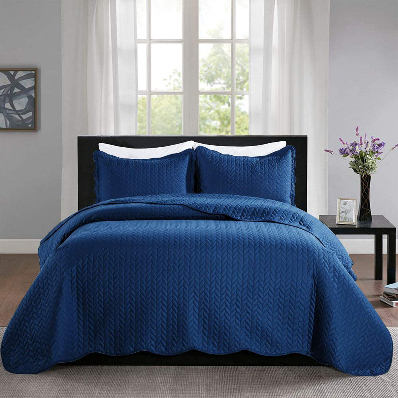Microfiber Embossed Bedspread Set, Blue, King Bedspread + 2 King Shams