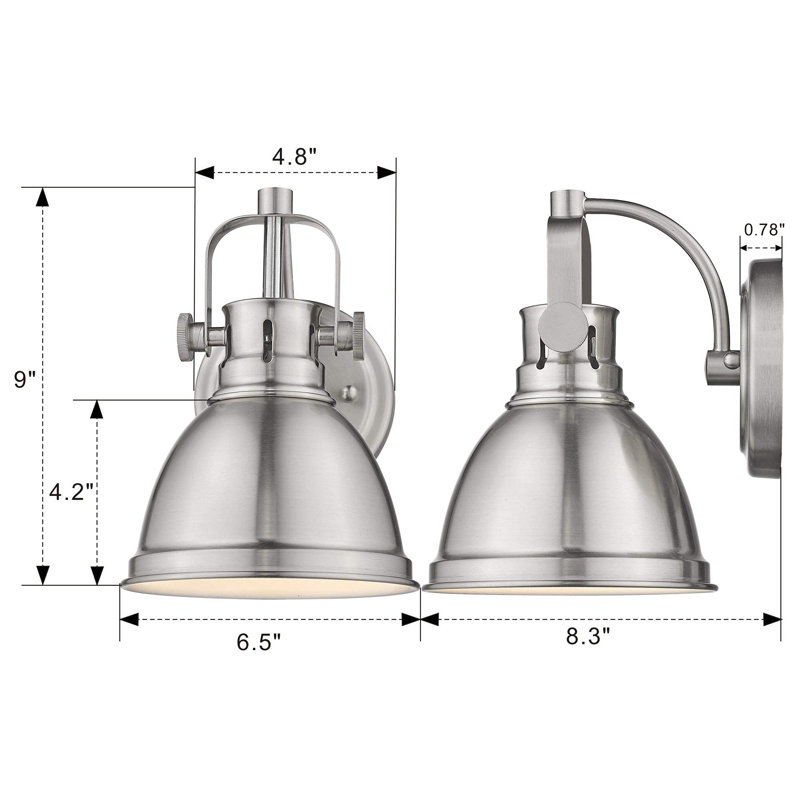 Applique murale de meuble-lavabo noir à 1 lumière en acier, Nickel brossé
