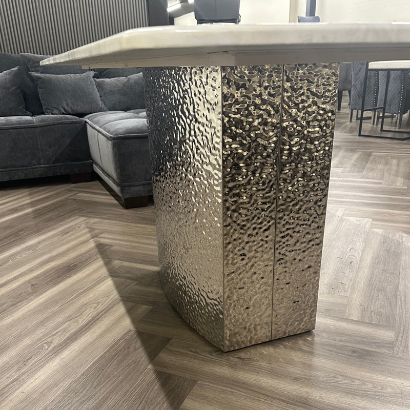 Luxury Roma 180cm / 160cm x 90cm Dining Table White Marble Top Metal Block Stand, 77cm H x 180cm W x 90cm D