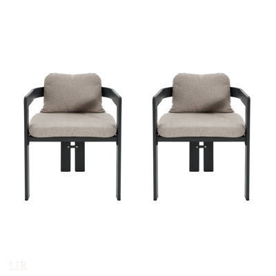 Pula Patio Outdoor Aluminum Dining Chair, Set Of 2, Black Finish With Beige Cushion, Outdoor Dining by Latitude Run