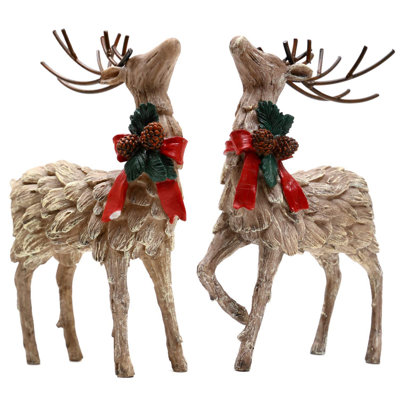 Resin Tabletop Holiday Deer Figurines Christmas Decoration 2-pack