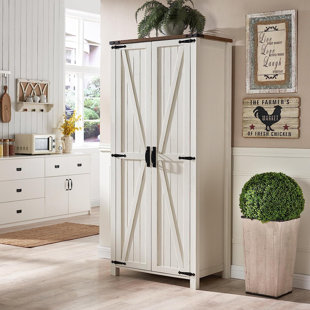 High Wardrobe and cabinet,Clothes Locker, Sliding Barn Door Armoire - N/A - White