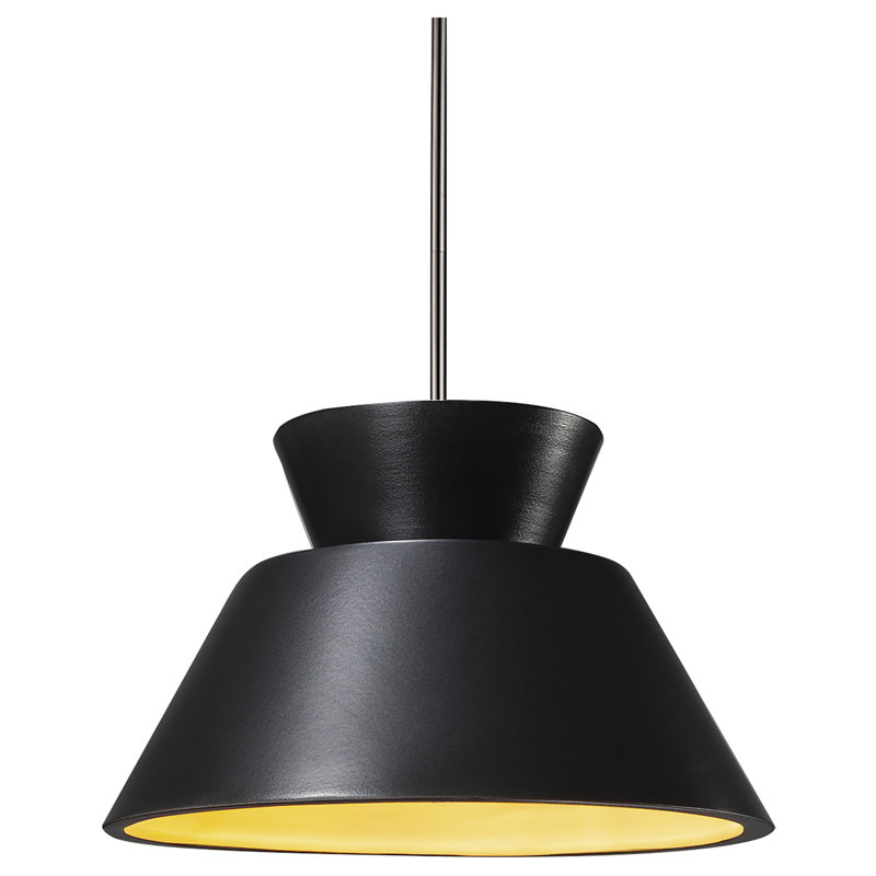 Suspension trapézoïdale - tige rigide, Nickel brossé, Incandescente (non incluse), Noir carbone mat / or champagne