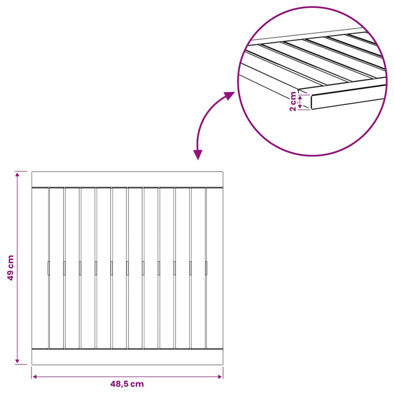 Solid Wood Table Top, 2cm H x 48.5cm W x 49cm D