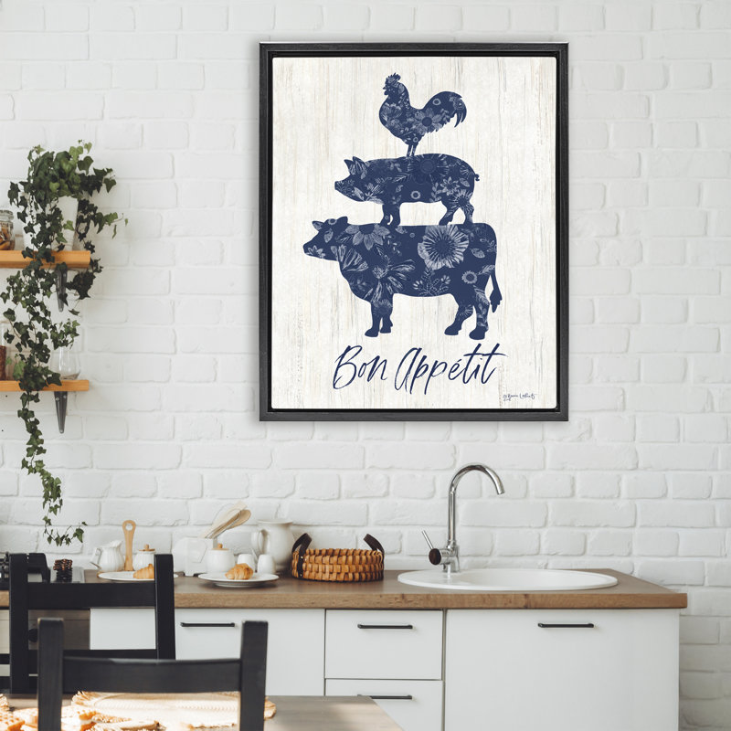 Cadre flottant Bon Appetit, animaux de ferme, design par Annie Lapoint, H 31 po x l 25 po, Cadre flottant noir de jais