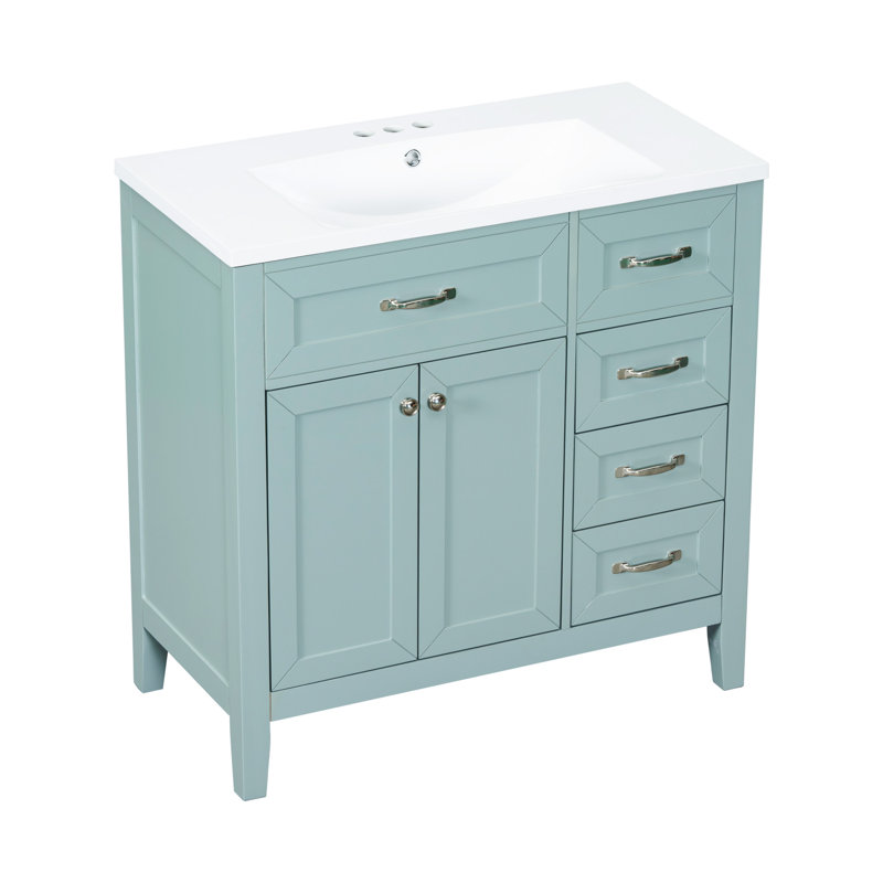Armoire de salle de bain 36 po avec lavabo 36 po avec tiroirs, structure solide et panneau de fibres à densité moyenne, Vert