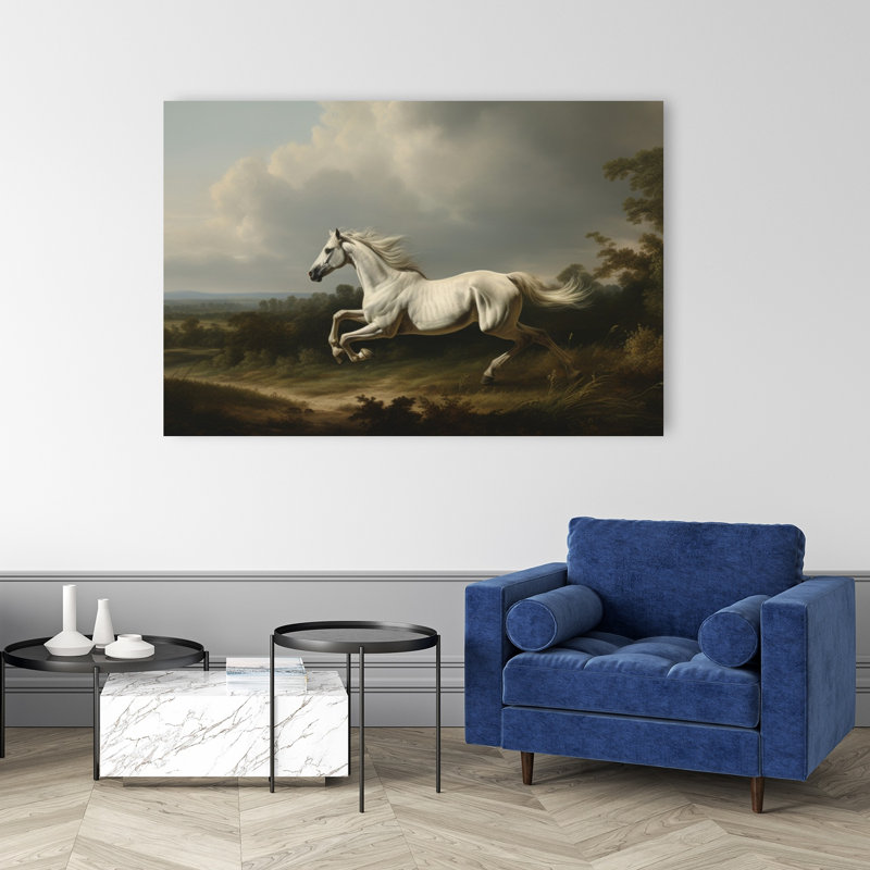 Majestic White Horse Classic Dramatic Abstract Horse Landscape Nature Wall Art Print by Mathieu - Wrapped Canvas Print