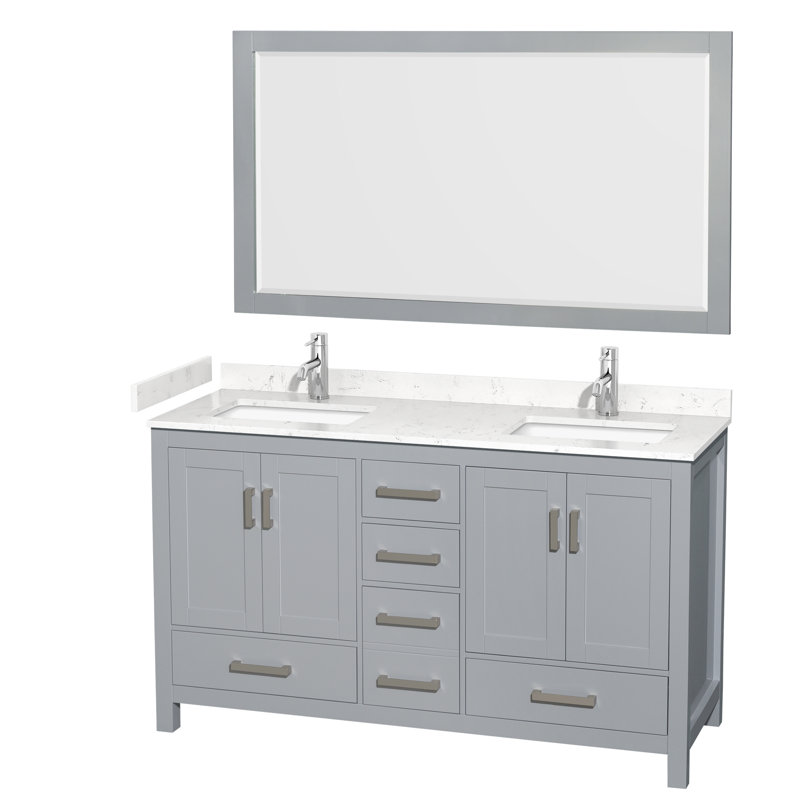 Sheffield 72" Double Bathroom Vanity Set with Mirror, White Cultured Marble, White