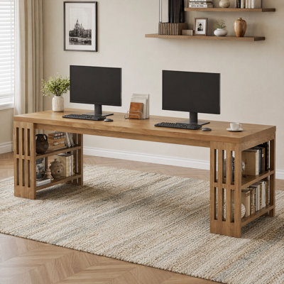 78.7" Long Computer Desk, Wooden 2 Person Desk with Storage Shelf,Suitable for Home Office