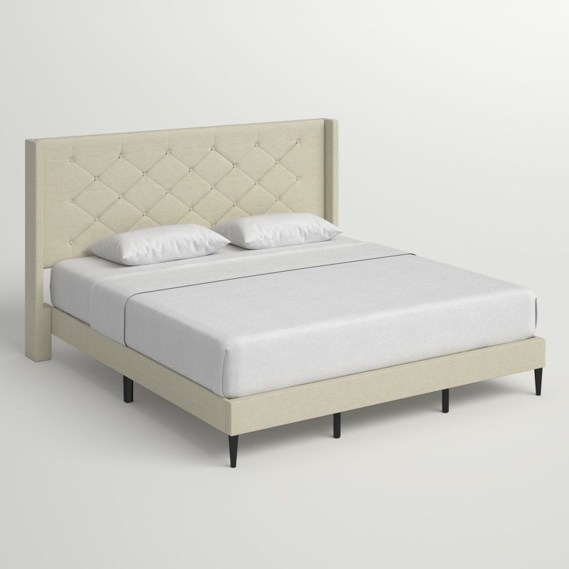 Amiliya Upholstered Wingback Bed, King, Beige