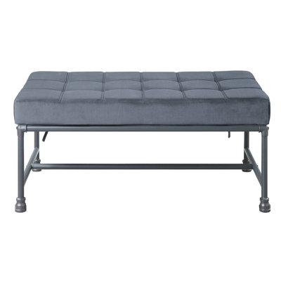 Grey Velvet Bench For Bedroom - Industrial Metal Legs A Stylish Interior With