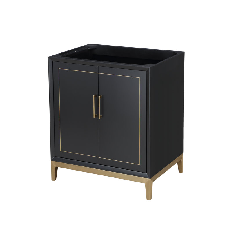 Gracie 30'' W Single Vanity, Midnight Black, Satin Brass, White Quartz