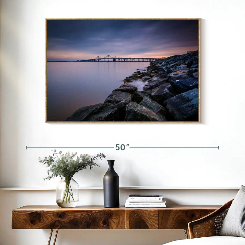 Soirée Chesapeake Bay Bridge, Cadre flottant en bois naturel, 40 po x 27 po