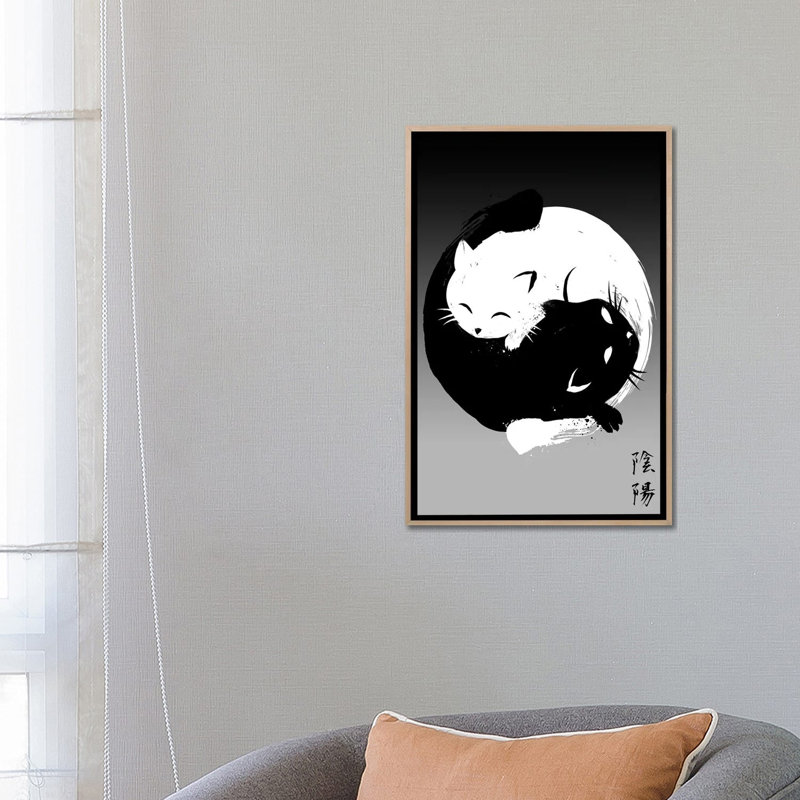 Yin Yang Cats, No Mat, 26" H x 18" W x 1.5" D, Natural Wood Floater Framed Canvas